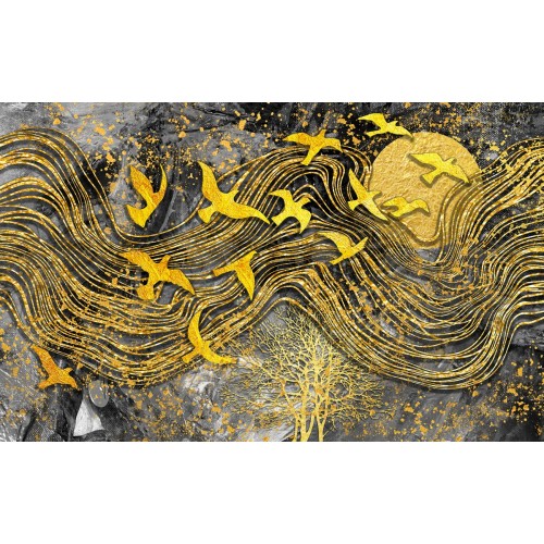 Фреска Птичий полет в золоте