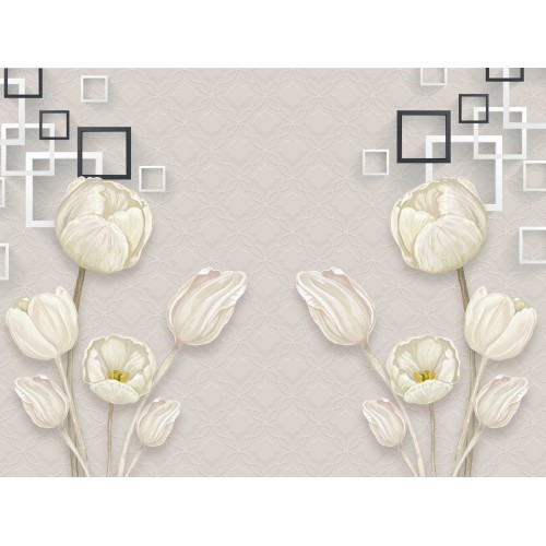 Фреска Букет белых тюльпанов 3D