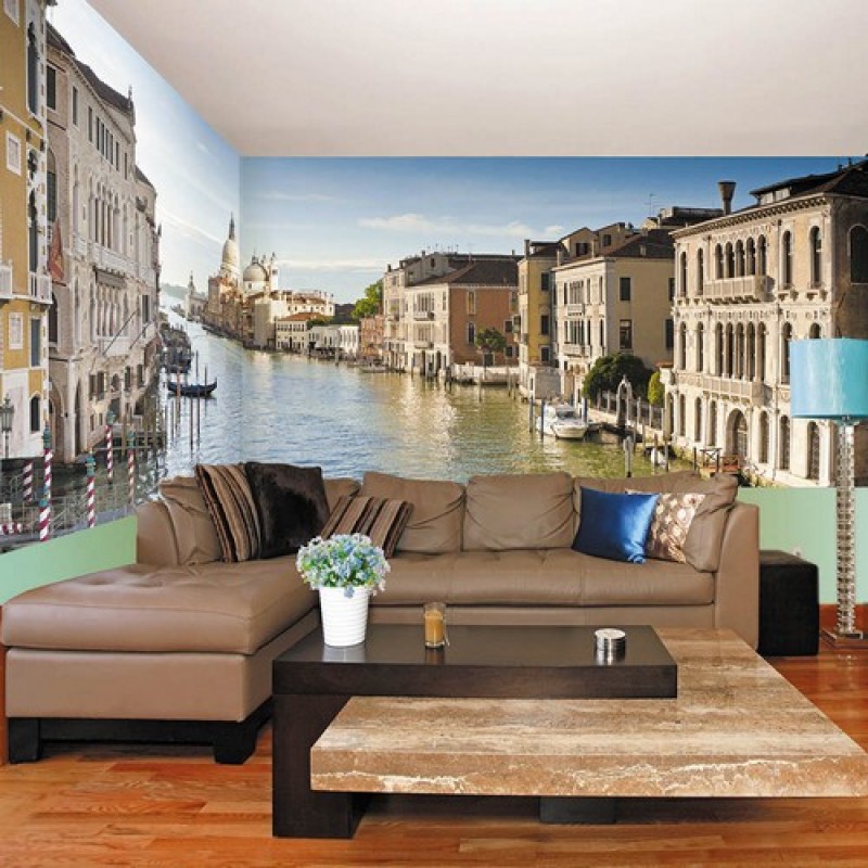 Первый фотообои. Фотообои Антимаркер. Фреска "Венеция" (400*270). Панорамные обои для стен. Фотообои Венеция в интерьере гостиной.