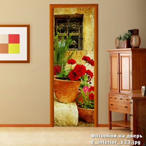 Фотообои красные цветы в горшке Wallfix w-123