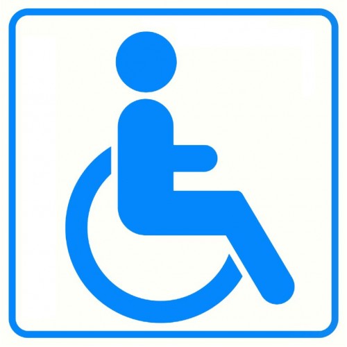 Знак безопасности Доступность для инвалидов в креслах-колясках D 04-01 (пластик, тактильный) со шрифтом Брайля  - полноцветная печать со шрифтом - цена за табличку без стомости звонка