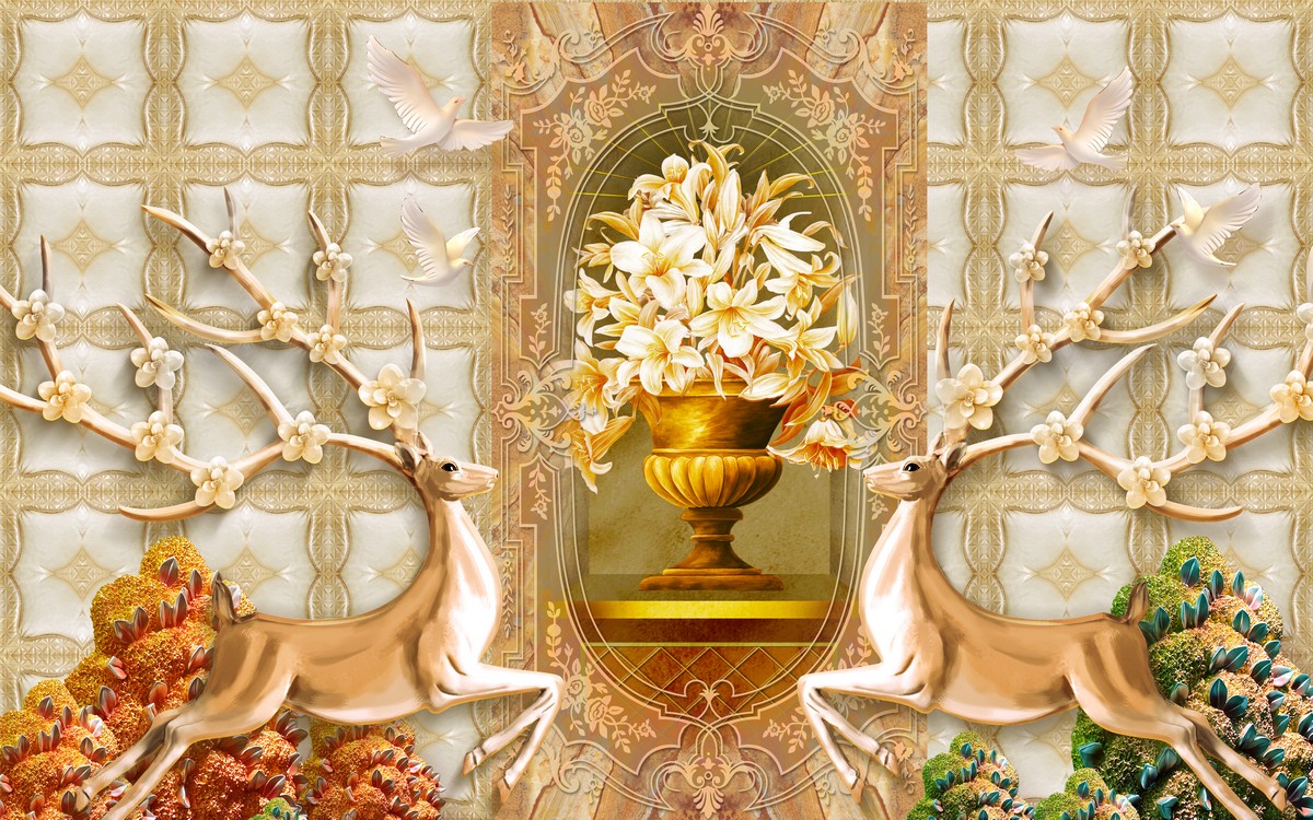 Фреска золотая. Golden background 3d illustration.